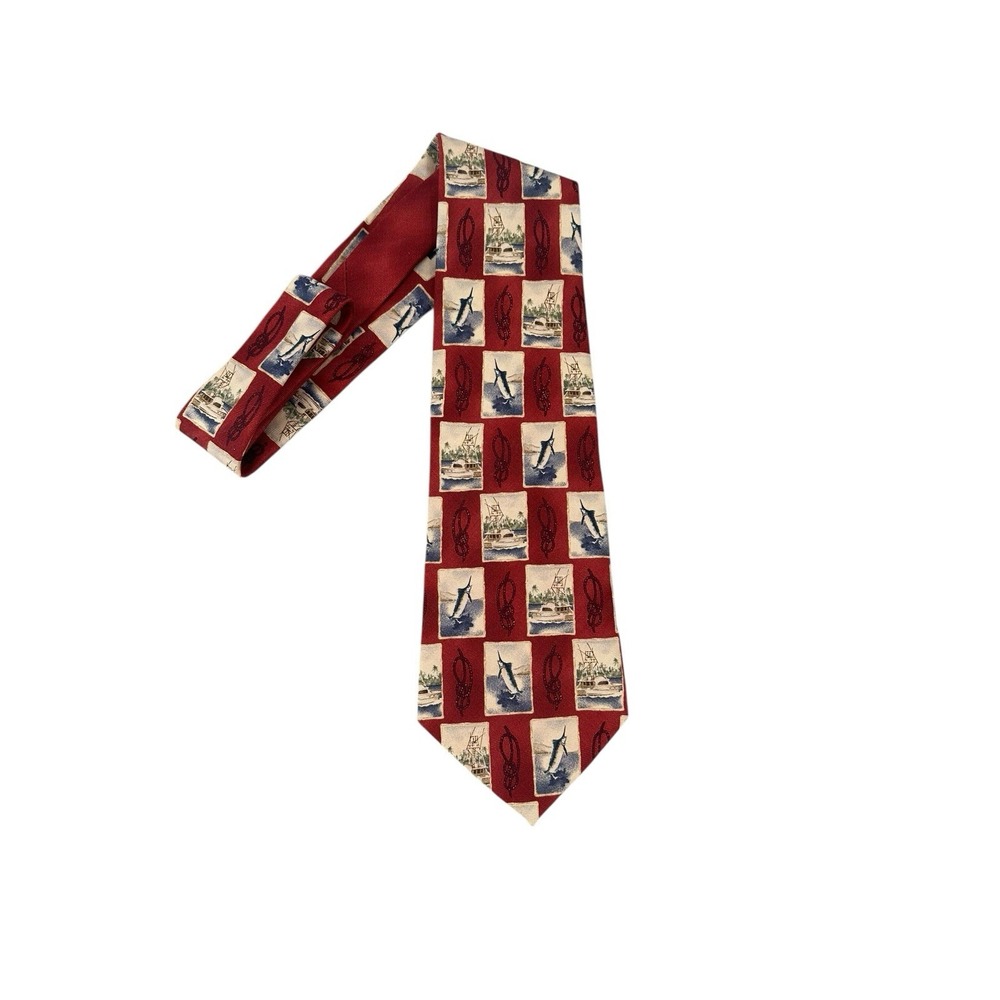 Tommy Bahama Mens‎ Silk Tie Fish Boats Ropes Made in the USA